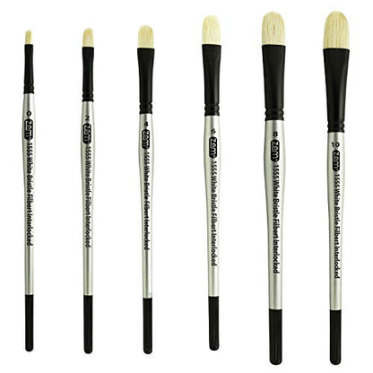 ZEM Brush Interlocked White Hog Bristle Filbert Artist Brushes Oil Paint Set 6 pcs