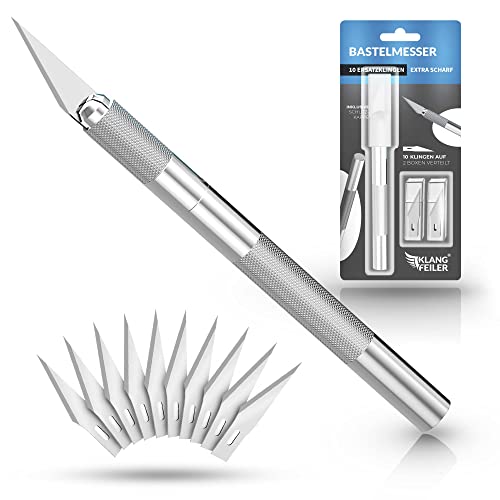 Klangfeiler® Hobby Knife Set for Crafting - WITH 10 BLADES - Precision Art Knife - Craft Knife Cutting Set