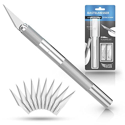 Klangfeiler® Hobby Knife Set for Crafting - WITH 10 BLADES - Precision Art Knife - Craft Knife Cutting Set