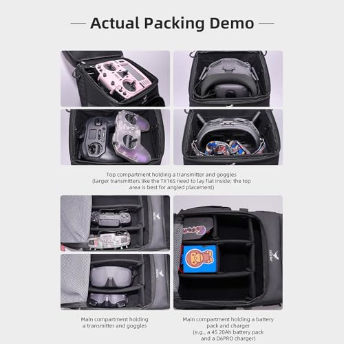 HGLRC B2 FPV Drone Backpack Case Shoulder Bag for FPV Racing Quadcopter Drone and Parts (Black-grey)