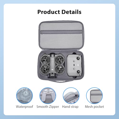 Carrying Case for DJI Neo 2, PU Hard Shell with Shoulder Strap,Compatible with DJI Neo 2 and Drone Accessories, Soft Lining, with Mesh Pocket,Gray
