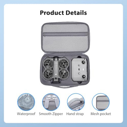 Carrying Case for DJI Neo 2, PU Hard Shell with Shoulder Strap,Compatible with DJI Neo 2 and Drone Accessories, Soft Lining, with Mesh Pocket,Gray