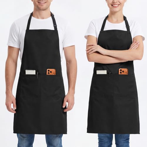 BOHARERS 2 Pack Cooking Kitchen Aprons with 2 pockets Unisex Adjustable Chef Apron for Women Men - color: 2 Pack Black