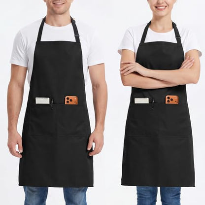 BOHARERS 2 Pack Cooking Kitchen Aprons with 2 pockets Unisex Adjustable Chef Apron for Women Men - color: 2 Pack Black