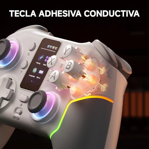 ECHTPower Wireless PC Gaming Controller with TFT Screen, Hall-Effect Joysticks No Drift, 1000Hz Polling, Dual Hall Triggers, Turbo & RGB, Multi-Platform PC Controller for Windows/Switch/Android/iOS - color: White+Grey