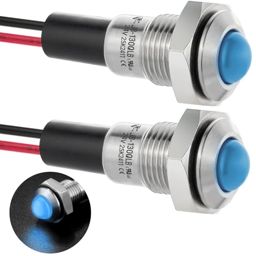 UL Listed Mini Indicator Light 8mm 0.31" Waterproof IP67 110V-120V Domed Sphere High Head Metal 304-Stainless Steel LED Lamp Pilot Light with 140mm Wire - color: Blue, size: 110-120V DC/AC