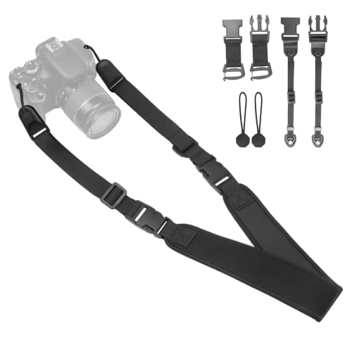 YFWE Adjustable Camera Neck Strap, Soft Neoprene Shoulder Belt with 4 Connection Ways, Anti-Slip Camera Strap for DSLR, Mirrorless & Camcorder, Travel & Outdoor Photography Gear - color: Black