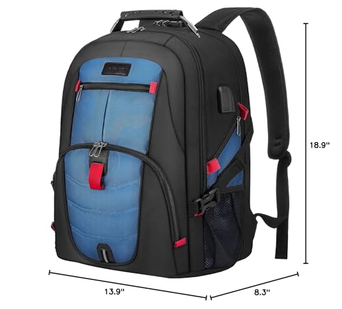 LOVEVOOK Large Laptop Backpack for Men,17.3Inch Heavy Duty Travel Backpack - color: Blue, size: 17 inch