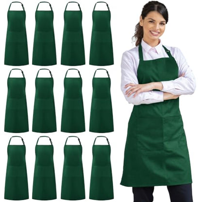 Syntus 12 Pack Apron with 2 Pockets Aprons for Men Women, Polyester, Green - color: Dark Green