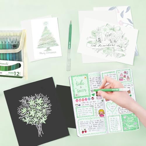 12 Pack Green Glitter Gel Pens Set High-Capacity - color: green