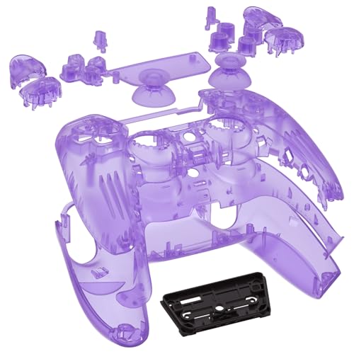 eXtremeRate Full Set Shell with Buttons Touchpad Cover, Clear Atomic Purple Custom Replacement Decorative Trim Shell Front Back Plates Compatible with p s 5 Controller BDM-010 BDM-020 Models - color: Clear Atomic Purple