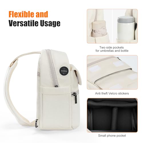 Cwatcun Camera Bag Sling Canvas, Crossbody Case with Rain Cover - color: Beige, size: Small