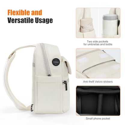 Cwatcun Camera Bag Sling Canvas, Crossbody Case with Rain Cover - color: Beige, size: Small