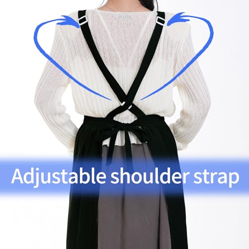 Pinknoke Cute Cotton Pinafore Aprons for Women with Pockets for Kitchen - color: Black