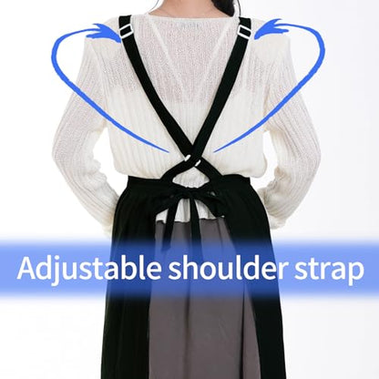 Pinknoke Cute Cotton Pinafore Aprons for Women with Pockets for Kitchen - color: Black