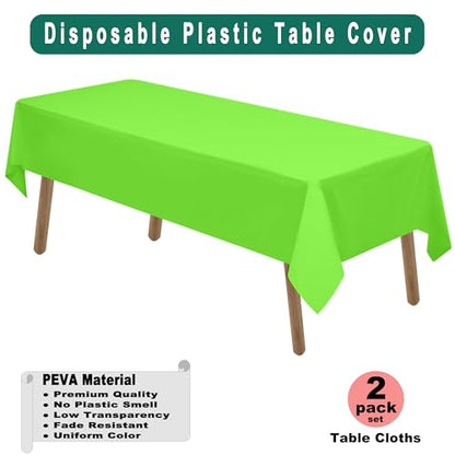 Lime Green Plastic Tablecloths 2 Pack Light Green Disposable Table Covers 54 x 108 Inch Shower Party Tablecovers PEVA Fruit Green Table Cloths for Birthday Wedding Parties 8 ft Rectangle Table Use - color: B03 Lime Green