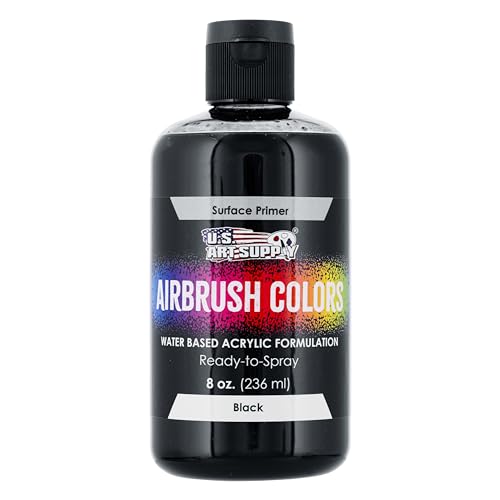 U.S. Art Supply Black Surface Primer Airbrush Paint, 8 oz Bottle - color: Black
