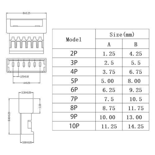 1.25mm MX Micro Connector Kit, 2-10 Pin 28AWG Pre-Crimped Wires Kit