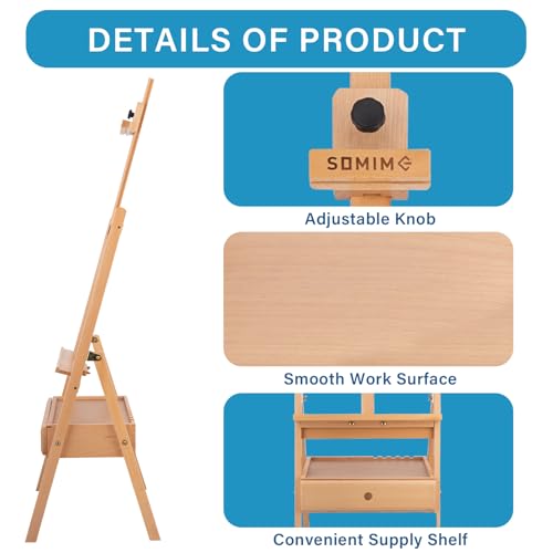 Large Beechwood H-Frame Studio Easel Stand with Storage Drawer, Natural - style: Basic Natural