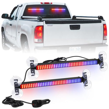 XRIDONSEN 2X 17.7 inch Windshield Light Bar 144 LED Strobe Lights - color: Red/Blue