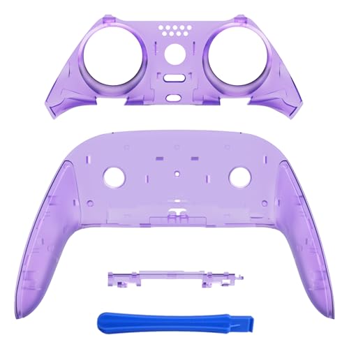 eXtremeRate Top Bottom Decorative Trim Shell Compatible with ps5 Edge Controller DIY Replacement Front Back Clip Shell, Custom Clear Atomic Purple Plates Cover Compatible with ps5 Edge Controller - color: Clear Atomic Purple