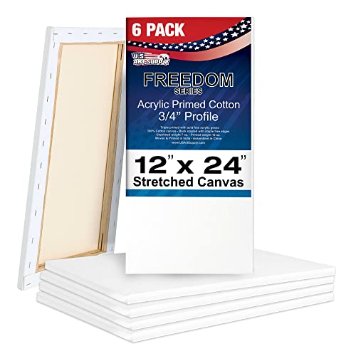 U.S. Art Supply 12"x24" Stretched Canvas for Painting, 3/4" Profile, 6-Pack - size: 12" x 24"