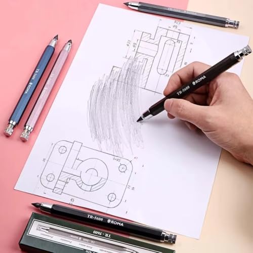 5.6mm Lead Holder Mechanical Pencils, 4 Pack Metal Clutch Pencils with Colored & Graphite Refills, Ideal for Artists, Architects & Draftsmen