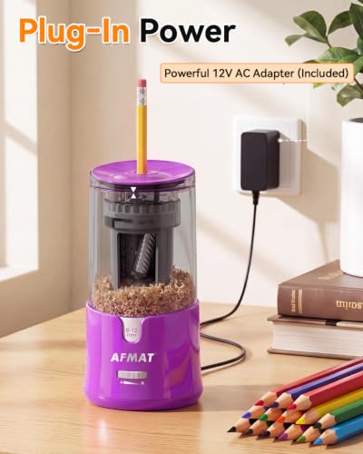 AFMAT Electric Pencil Sharpener, Plug-in Pencil Sharpener for 6-12mm Pencil - color: Purple