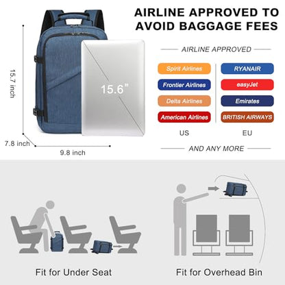 Kono Travel Backpack Airline Approved Under Seat Personal Item Bag - color: Navy, size: Small