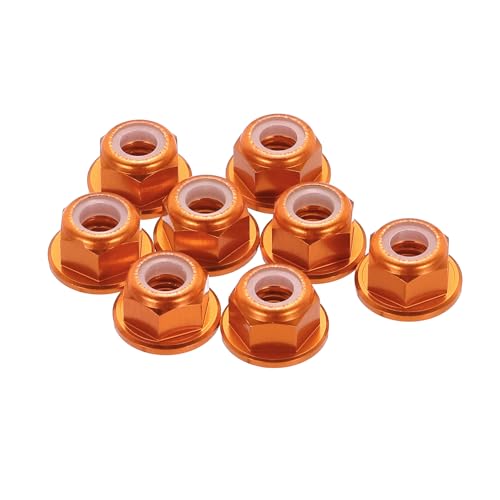 MECCANIXITY 8 Pcs M4 Flange Lock Nuts, Aluminum Nylon Locking Nuts, M4 x 0.7mm Hex Locking Serrated Nuts for RC Drone Quadcopter Motor Prop Adapter Fasteners, Orange - color: Orange, size: M4x0.7mm