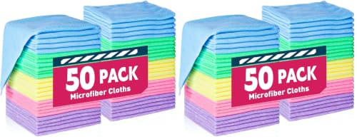 TEAWOO Microfiber Cleaning Cloths-100 Pack, Microfiber Towels Bulk, Towels for Cars & Home, Cleaning Rags 5 Colors Assorted (12x12 inches) - color: 5 Colors, size: 100 Pack