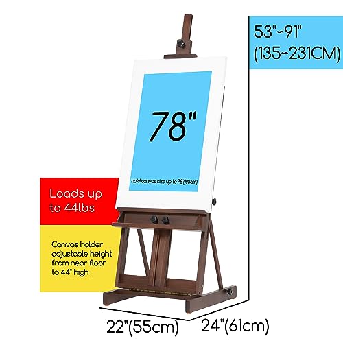 MEEDEN Heavy Duty H‑Frame Easel: Solid Beech Wood Artist Easel for Painting - color: Walnut