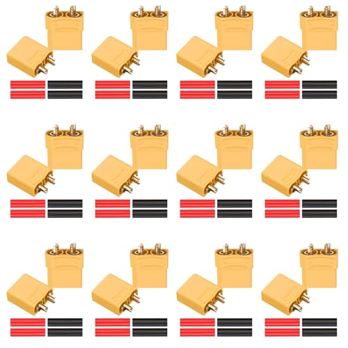 12 Pairs XT90 Male and Female Bullet Connectors Plugs with 2 Pieces Shrink Tubing for RC Lipo Battery FPV Racing Drone
