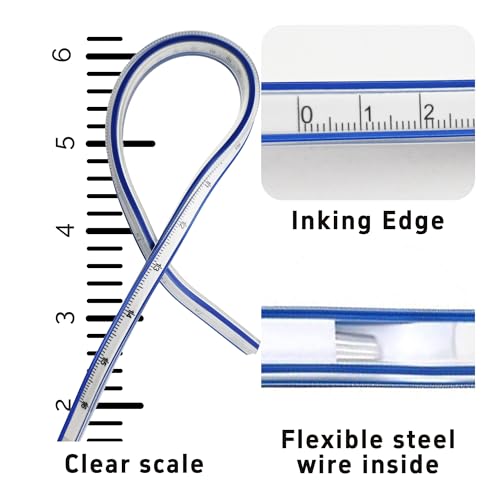 16 Inch Flexible Curve Ruler Graduated Rulers with Inking Edge, Double Side Scale Ruler for Drawing, Pattern Making, Engineering, and Stencil Work - style: 16 Inch