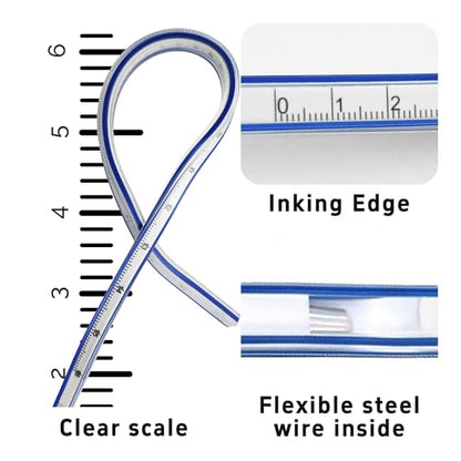 16 Inch Flexible Curve Ruler Graduated Rulers with Inking Edge, Double Side Scale Ruler for Drawing, Pattern Making, Engineering, and Stencil Work - style: 16 Inch