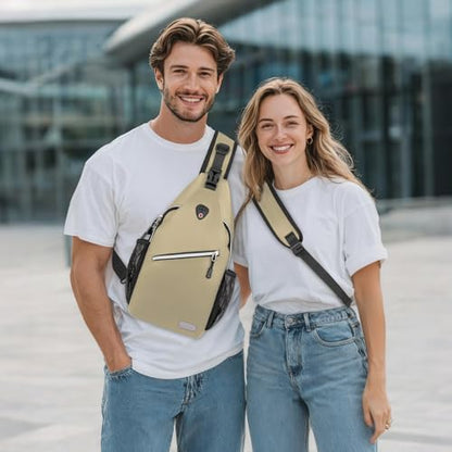 MOSISO Small Sling Bag for Men, Crossbody Shoulder Chest Daypack Bag - color: Beige