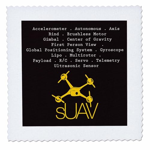 3dRose Black and Yellow Drone with DIY Accelerometer Gyroscope Brushless Motor GPS 6x6 inch Quilt Square