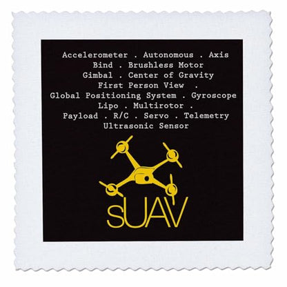 3dRose Black and Yellow Drone with DIY Accelerometer Gyroscope Brushless Motor GPS 6x6 inch Quilt Square