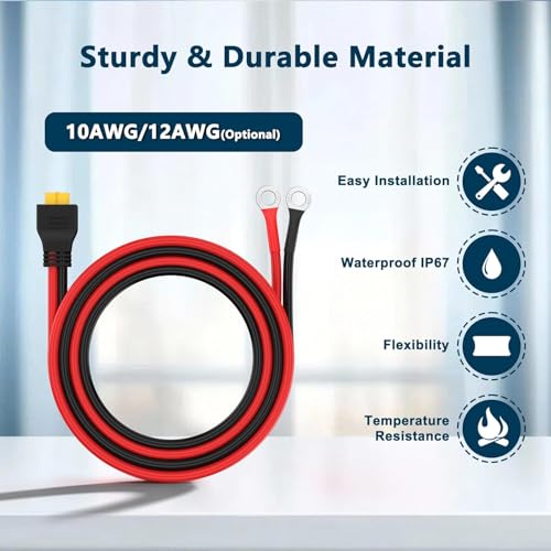 XT60 Female to O Ring Terminal Cable 10AWG Extension Cable Compatible with Lipo Batterie (XT60 Female, 2FT, 10AWG, 2Pieces) - color: XT60 Female to O Ring, size: Length:2FT; 2Pieces, style: 10AWG Cable