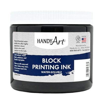 Handy Art Block Printing Ink, Black, 16 oz Jar, Water-Soluble - color: Black, size: 16 Fl Oz
