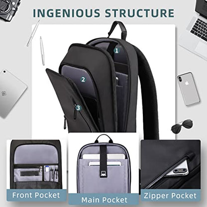 hk Backpack for Men Business Slim Laptop Bag - color: Black, size: 15.6 Inch