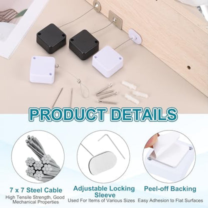 PATIKIL Retractable Remote Control Cable Tether (3.3ft / 1M, White)(6 Set) Square Remote Control Security Lanyard Lock Adjustable Locking Leash with Plastic Cap, Suit for - TV/Tablets - color: White, size: 3.3ft
