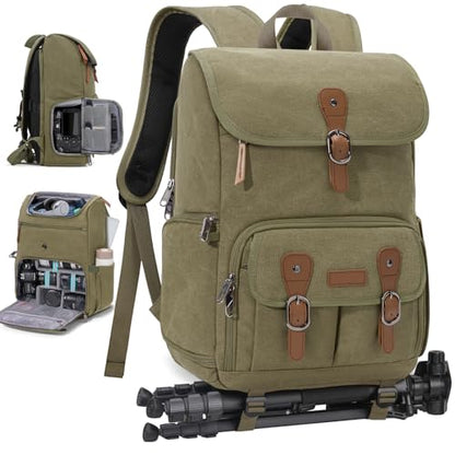 RAINSMORE Camera Backpack, DSLR SLR Mirrorless Camera Bag for Photographer - color: Army Green