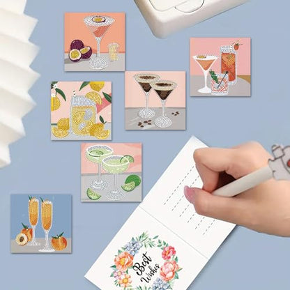 DDGYP 6 Pcs Cocktail Diamond Art Cards with Envelopes,Size 5.9×5.9inch - color: Cocktail