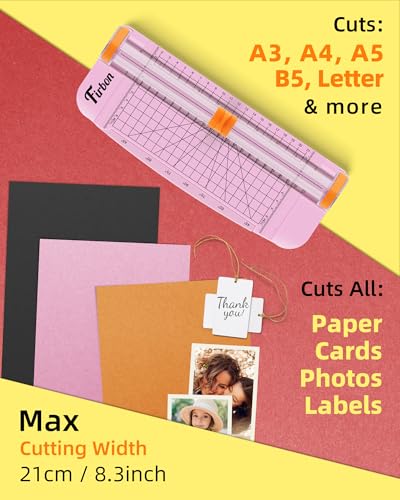Firbon A5 Paper Cutter, Small Straight Paper Trimmer with Side Ruler - color: A5-pink