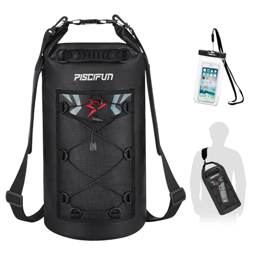 Piscifun Dry Bag, Waterproof Floating Backpack 10L/20L/30L/40L - color: Black, style: 20l