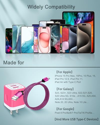 iPhone 17e 16e Wall Charger & USB-C Cable, Charging Power Adapter USBC Cord - color: Pink, style: USB C