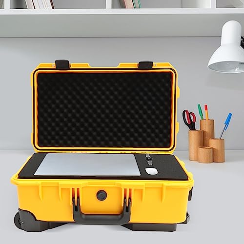 Portable Protective Camera Case, 22" Protective Roller Hard Camera Case with Wheels and Foams Camera Suitcase Waterproof Rolling Hard Case for Camera,Tools,Lens,Drone,Equipment (Yellow) - color: Yellow