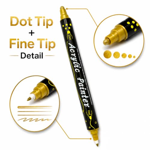 Gold Acrylic Paint Pens, 20 Pack Dual Tip Metallic Gold Markers