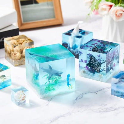 12Pcs Transparent Epoxy Resin Molds Silicone Set, Clear Silicone Molds for Epoxy Resin Include Seamless Sphere Resin Molds,Deep Cube,Molds for Resin Casting